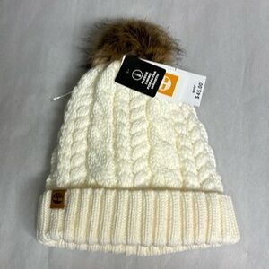 New Timberland Hat Women’s Winter Hat White Cable Knit Lined Cuffed Beanie Hat